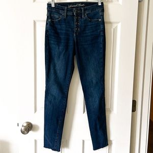 EUC High Waist Raw Hem Button Fly Jeans